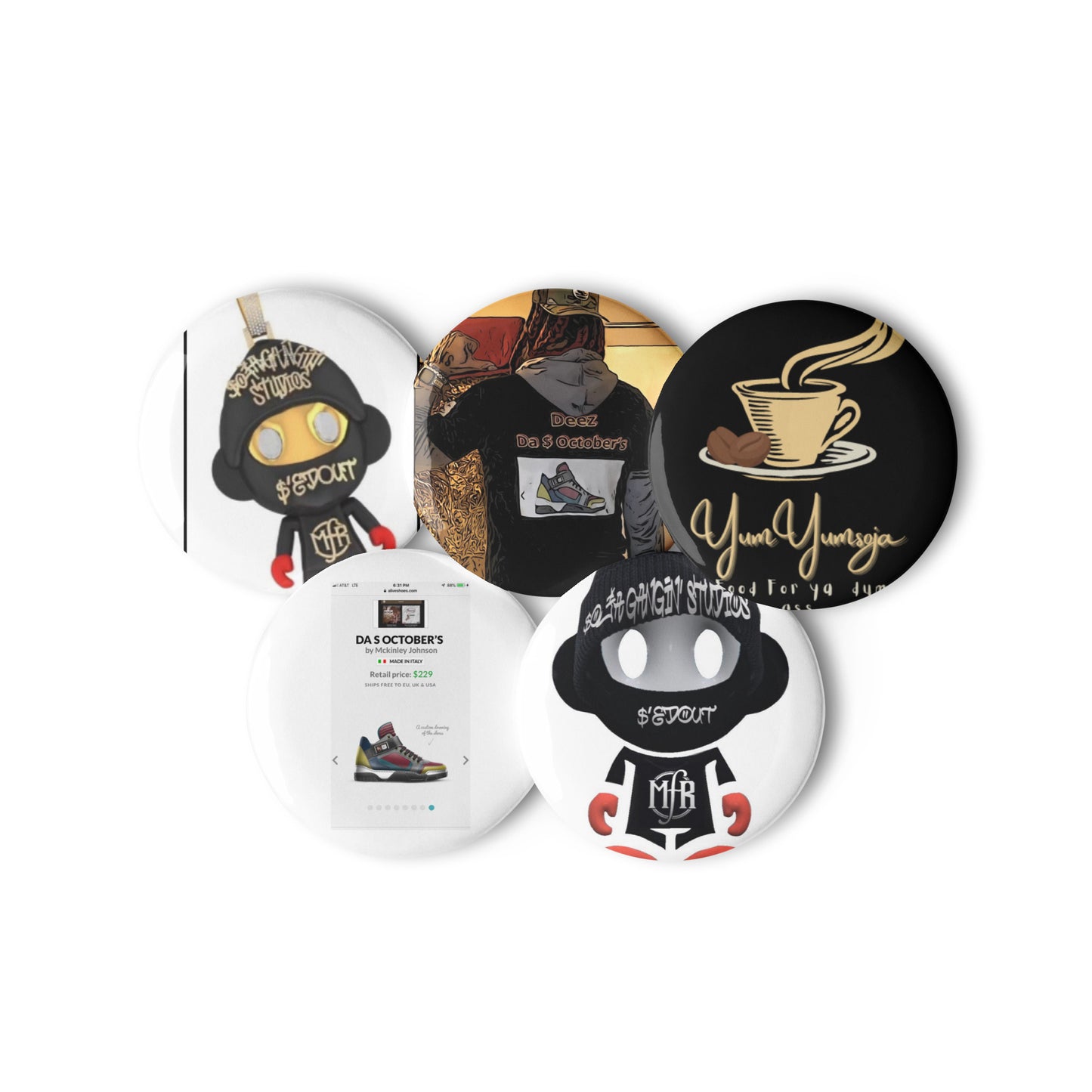 Set of pin buttons