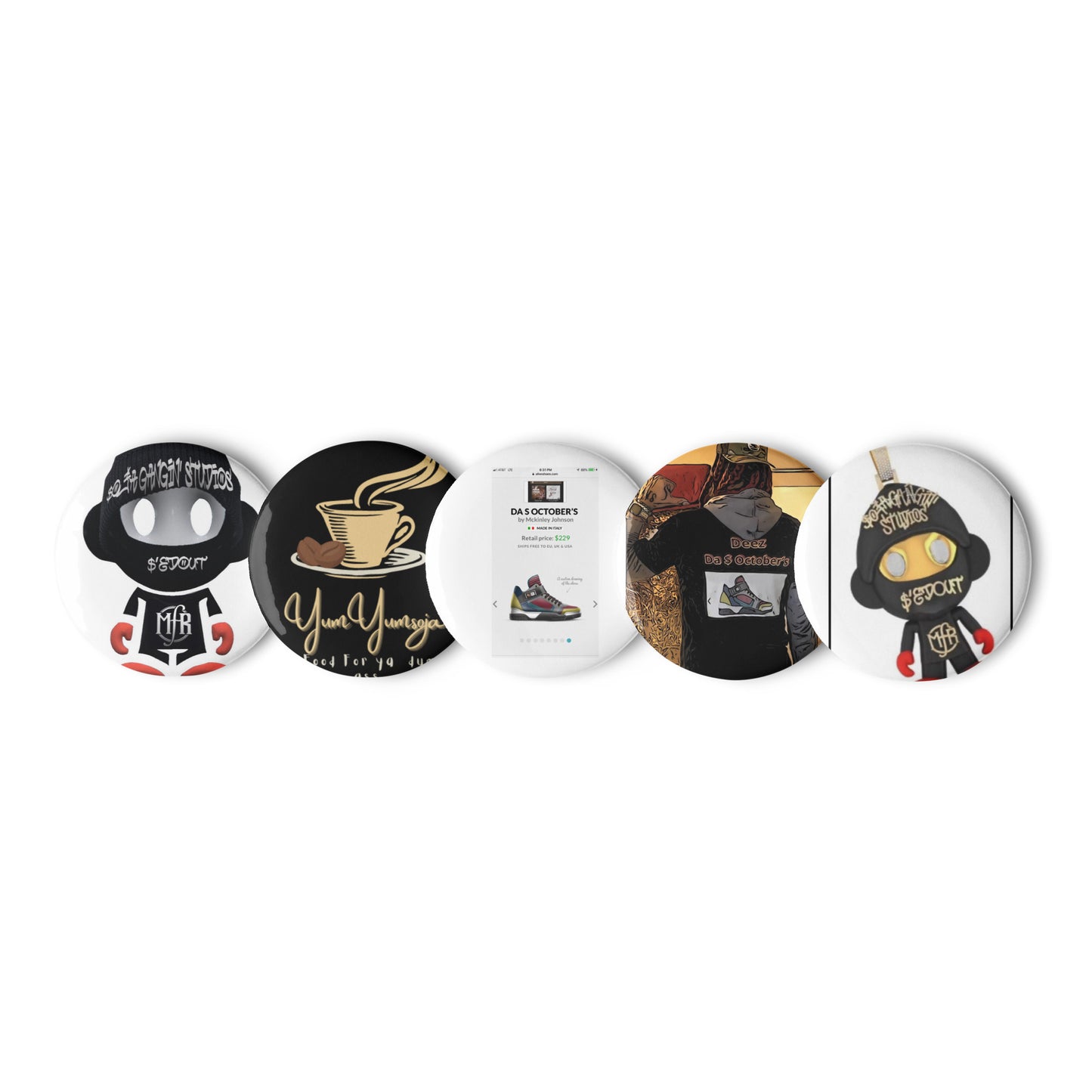 Set of pin buttons